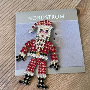 Nordstrom Santa Red White Black Rhinestone Pin NWT